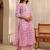 libas pink floral printed cotton a-line suit set with dupatta