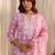libas pink floral printed cotton a-line suit set with dupatta