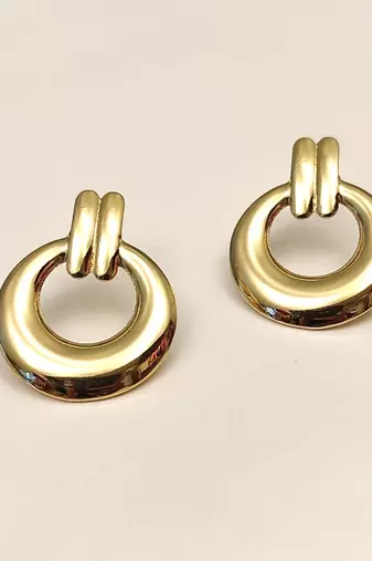 Anti-tarnish door knocker style, polished finish, chunky hoop design, women's jewellery.