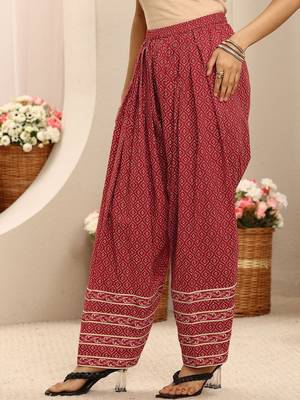 red floral printed cotton a-line suit set with dupatta 4