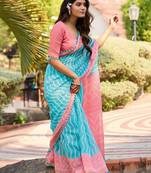 Blue leheriya printed saree with blouse