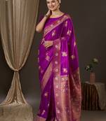 Purple purple & gold-toned woven design zari designer banarasi saree