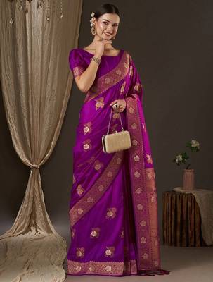 Purple purple & gold-toned woven design zari designer banarasi saree 3