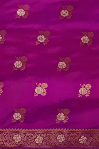 Purple purple & gold-toned woven design zari designer banarasi saree