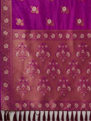 Purple purple & gold-toned woven design zari designer banarasi saree 5