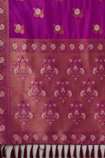 Purple purple & gold-toned woven design zari designer banarasi saree
