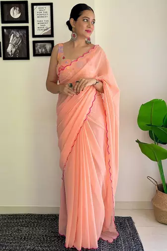 Peach embellished  georgette saree