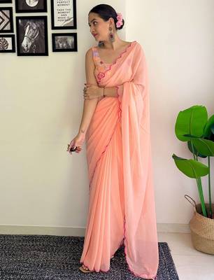 Peach embellished  georgette saree 2
