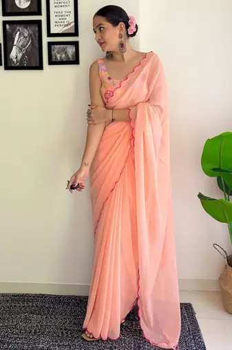 Peach embellished  georgette saree