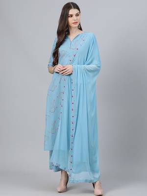 women ethnic motifs embroidered kurta with palazzo & dupatta 2