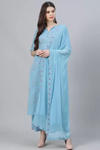 women ethnic motifs embroidered kurta with palazzo & dupatta
