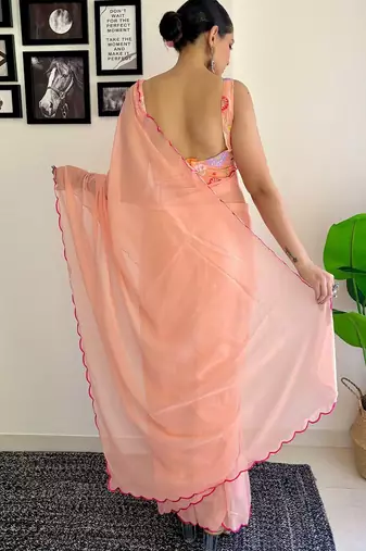 Peach embellished  georgette saree