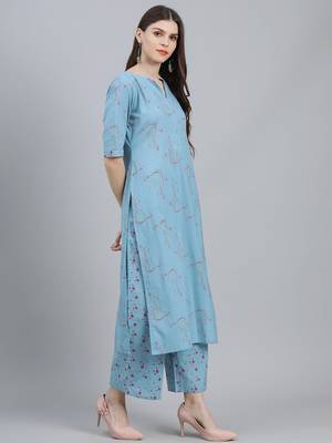 women ethnic motifs embroidered kurta with palazzo & dupatta 6