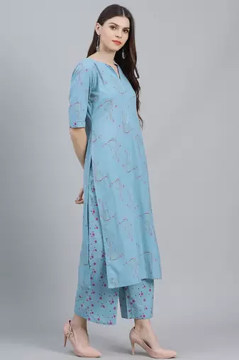 women ethnic motifs embroidered kurta with palazzo & dupatta