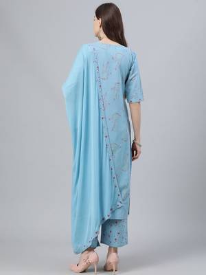 women ethnic motifs embroidered kurta with palazzo & dupatta 7