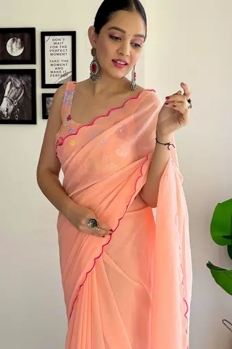 Peach embellished  georgette saree