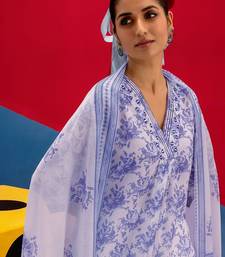 women ethnic motifs printed regular thread work kurta with trousers & with dupatta