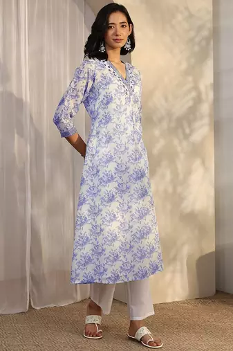 women ethnic motifs printed regular thread work kurta with trousers & with dupatta