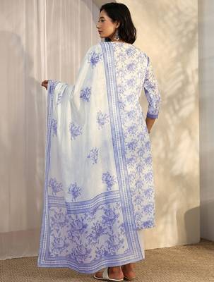 women ethnic motifs printed regular thread work kurta with trousers & with dupatta 4