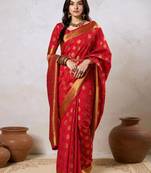 Red ethnic motifs zari banarasi saree