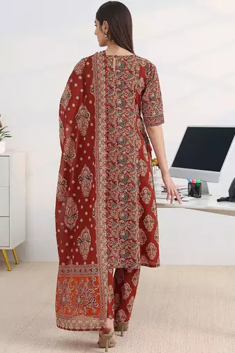 women ethnic motifs printed regular kurta with trousers & with dupatta