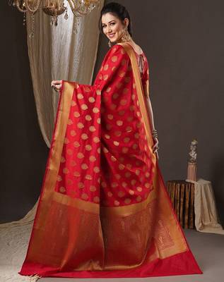 Red ethnic motifs zari banarasi saree 2