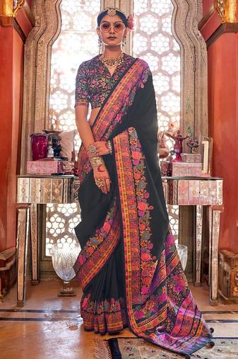Black ethnic motifs silk blend banarasi saree
