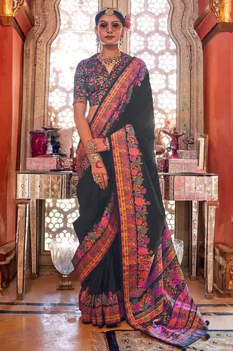 Black ethnic motifs silk blend banarasi saree