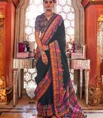 Black ethnic motifs silk blend banarasi saree