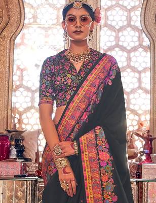 Black ethnic motifs silk blend banarasi saree 2