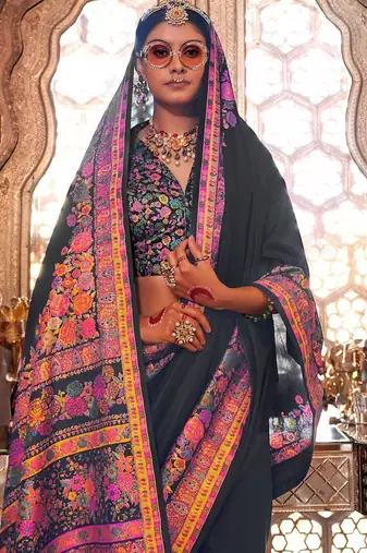 Black ethnic motifs silk blend banarasi saree