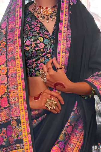 Black ethnic motifs silk blend banarasi saree