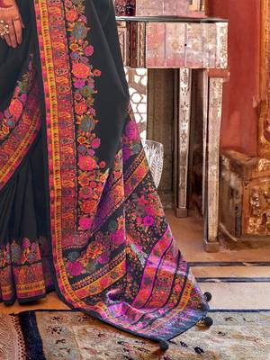 Black ethnic motifs silk blend banarasi saree 5