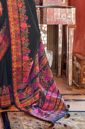 Black ethnic motifs silk blend banarasi saree