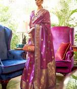 Magenta floral printed banarasi saree