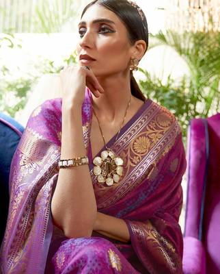 Magenta floral printed banarasi saree 2
