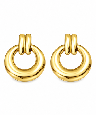 Anti-tarnish door knocker style, polished finish, chunky hoop design, women's jewellery. 5