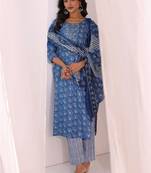women ethnic motifs printed regular kurta with trousers & with dupatta