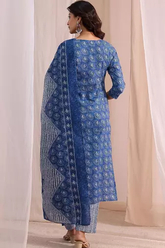 women ethnic motifs printed regular kurta with trousers & with dupatta