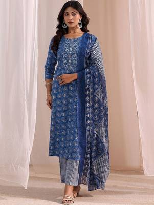 women ethnic motifs printed regular kurta with trousers & with dupatta 6