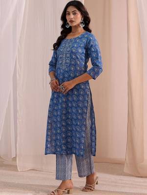 women ethnic motifs printed regular kurta with trousers & with dupatta 7