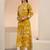 mustard floral printed cotton blend straight suit set