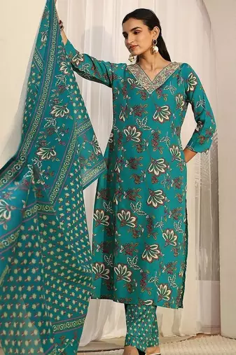 women floral printed regular kurta with trousers & with dupatta