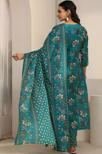 women floral printed regular kurta with trousers & with dupatta
