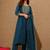 libas navy blue yoke design tissue straight suit set