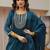 libas navy blue yoke design tissue straight suit set