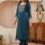 libas navy blue yoke design tissue straight suit set