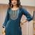 libas navy blue yoke design tissue straight suit set