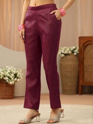 libas red yoke design tissue straight suit set 4