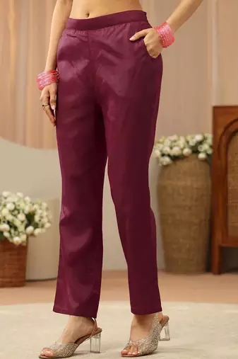 libas red yoke design tissue straight suit set